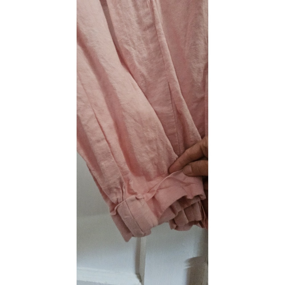 Madewell Linen cotton puff elbow sleeve tassel tie button up Jumpsuit pink XXS - Picture 9 of 11